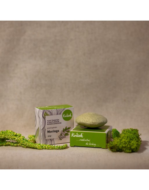 Tuhý šampón s Kondicionérom – Moringa (proti LUPINÁM) veľký 50g